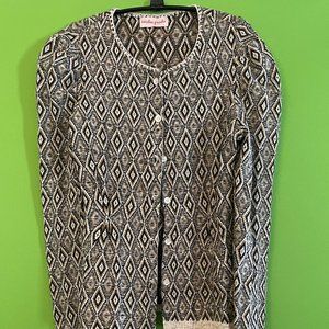 Cecelia Prado Black, White, and Gold Diamond pattern Cardigan